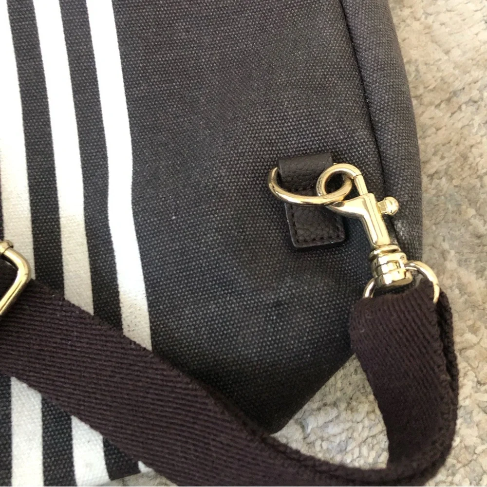 Henri Bendel Brown and White Stripe Convertible Nylon Travel Packable Backpack